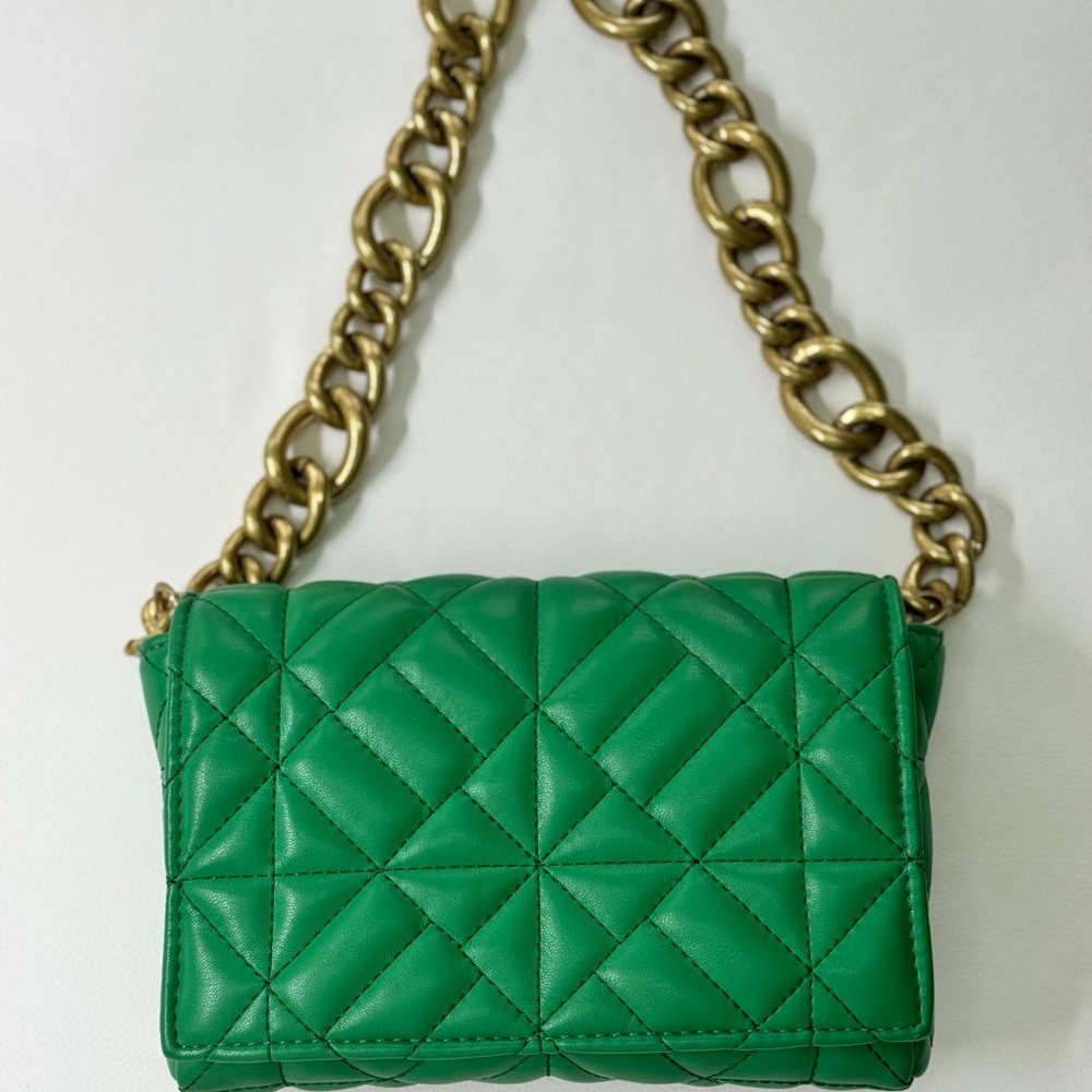 Zara Emerald Quilted Shoulder Bag with Gold Chain